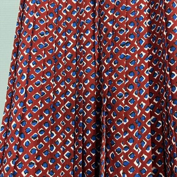 Banana Republic Diamond Pleated Lined Knee Length Skirt Red Blue White Sz 10 - Picture 10 of 14